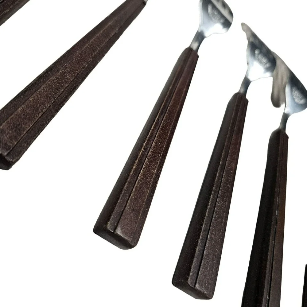 Vintage EKCO ETERNA Rare Shape Brown‎ Faux Wood Handle Flatware Forks 34 Pieces